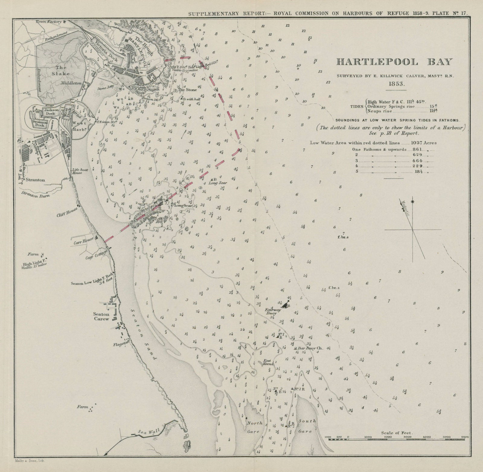 Hartlepool Bay. E. Killwick Calver survey. Proposed breakwater. Durham 1859 map